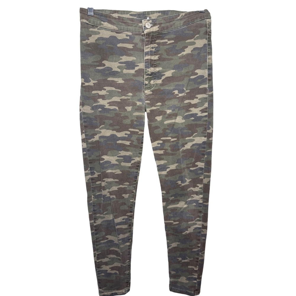 FRE PEOPLE Womens Green Camo High Rise Skinny Jeans Sz 27 Stretch Utility Casual